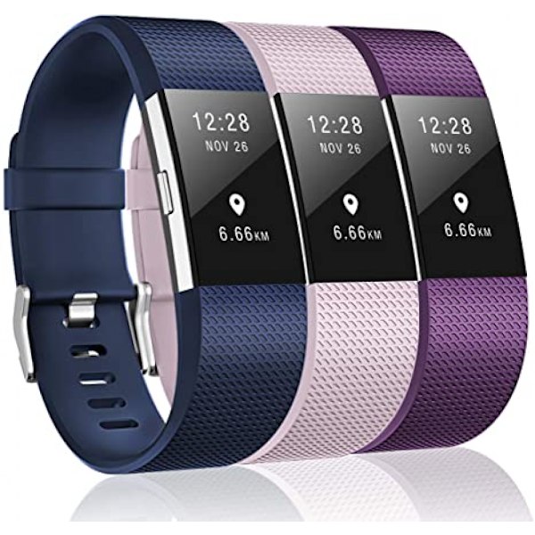 3 kpl rannekkeita yhteensopivia Fitbit Charge 2:n, Classic ja Special Edition -versioiden kanssa, vaihtohihnoja Fitbit Charge 2:lle, naisille ja miehille (Navy/lavender/purple-L)