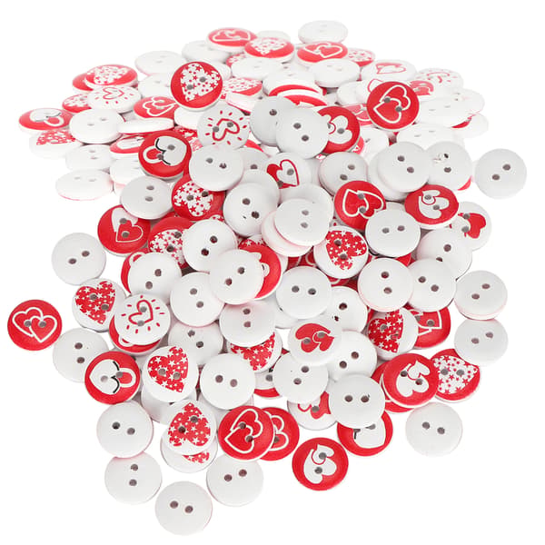 200 stk 15mm Kjærlighetstrykte knapper Dekorative blandede treknapper 2-hulls for DIY Scrapbooking