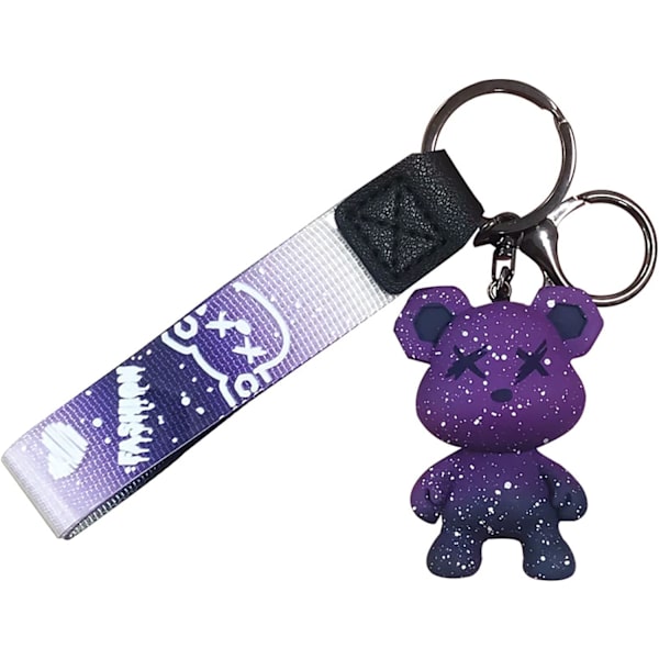 Söt färgskiftande björn nyckelring för män, kvinnor, pojkar och flickor - Kreativ flätad rep harts djurhänge i metall Purple