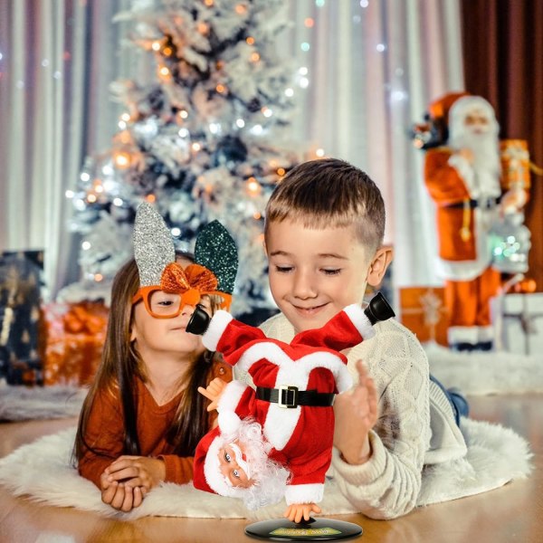 JUSCH Sjunga Dansande jultomte upp och ner Spinning elektrisk jultomte Jul Animerad musikal gosedjur Plysch interaktiv leksak
