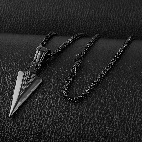 Herre Arrowhead Arrow rustfrit stål vedhæng halskæde med stål hvede kæde Black