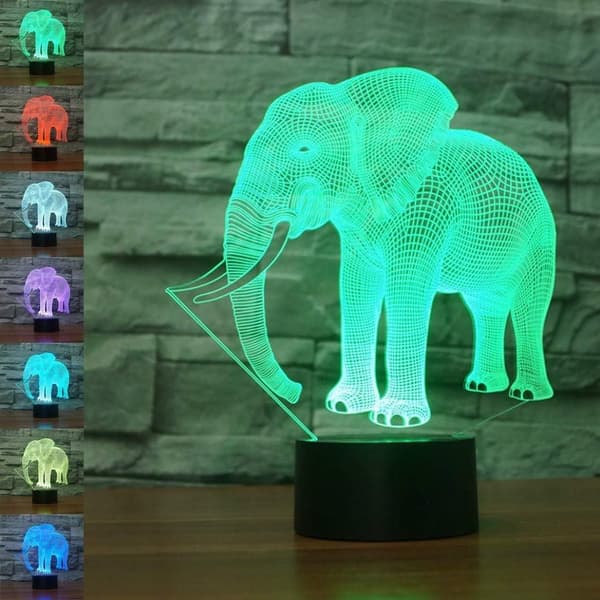 3D Elefant Nattlys Dyrelampe Illusjon Nattlys 7 C