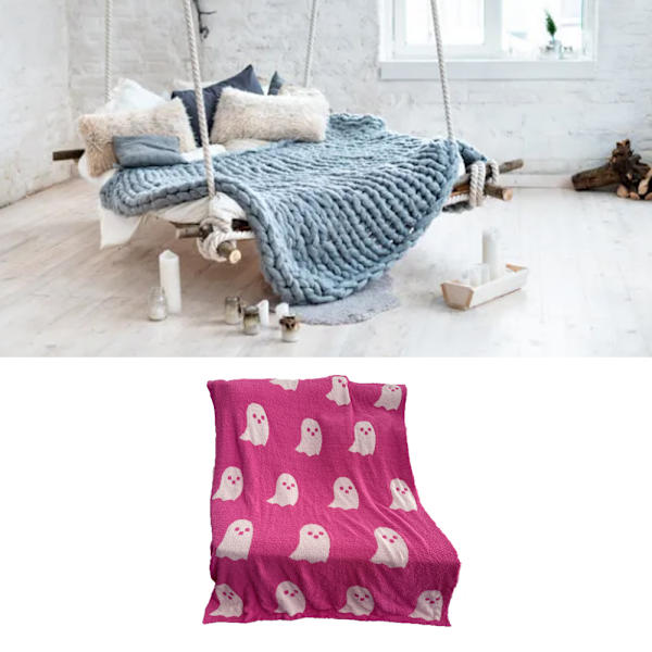 Spøgelser Tæppe Blødt Komfortabelt Åndbart Halloween Kast Tæppe til at Se TV Camping Pink 130x180cm/51x71in 1000g/35.3oz