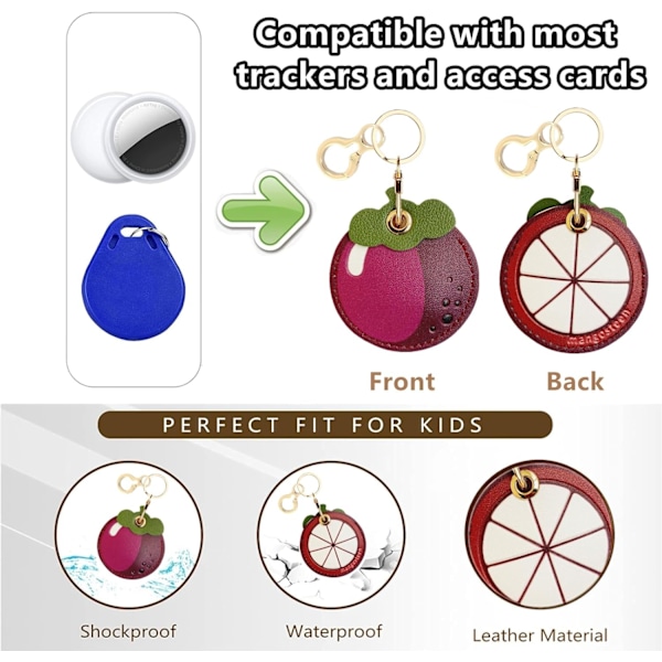 Læder nøgleringholder etui kompatibel med Apple AirTag, sød beskyttende Air Tag cover med nøglering, anti-scratch finder GPS tracker etui til Mangosteen
