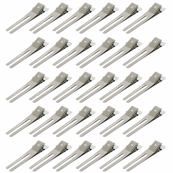 30 stk. frisør dobbelt gaffel krølleklemmer 1,8\" krølleindstillingssektion hårklemmer til hårbue stor stift krølleklemme, stylingklemmer Silver-30