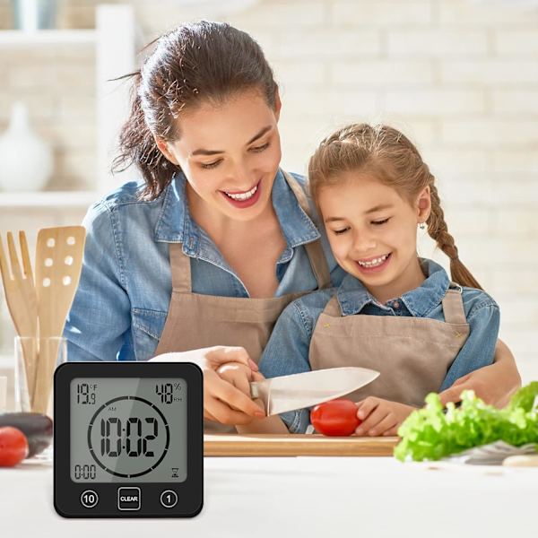 Duschklocka Vattentät, Digital Klocka Timer Klocka med Alarm, Badrumsklocka med Sugkopp, Temperatur Fuktighetsdisplay, 3 Monteringsmetoder Black