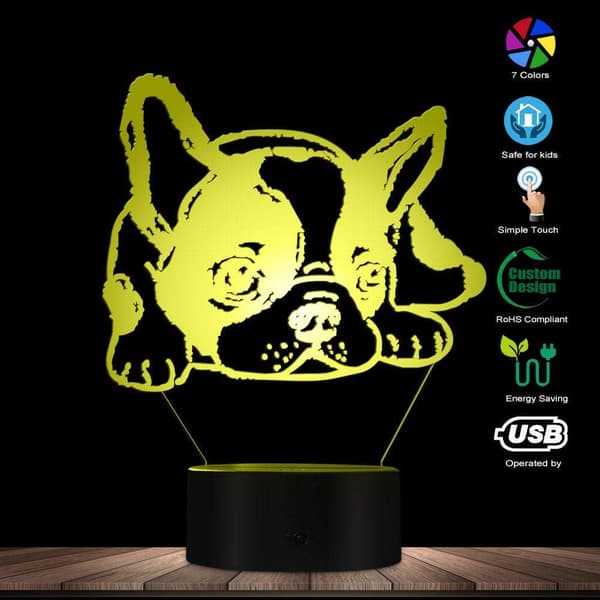 3D Illusjon Nattlys Fransk Bulldog LED Illusjon Nattlys