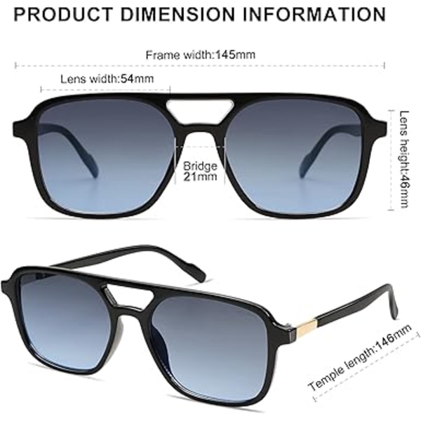 Retro Aviator Solglasögon för Kvinnor Män, Trendiga Rektangulära Dam Herr Solglasögon SJ2202