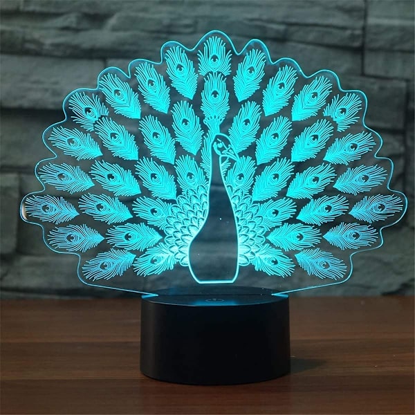 Novelty Peacock Form 3D LED Natlampe med 7 Farveskiftende Dyr Påsfugl Bordlampe Hjemmeindretning Gaver Lampara Sove Lysarmatur