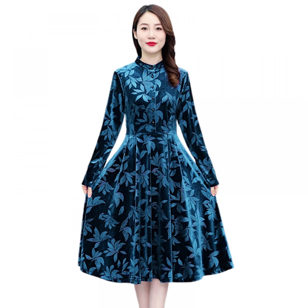 Tyylikäs ja elegantti korkea-asteinen mekko naisille (Sininen XL)