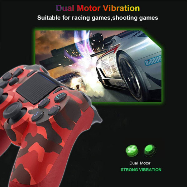 Spelkontroll för PS4 (Rött kamouflage), Dual Vibration