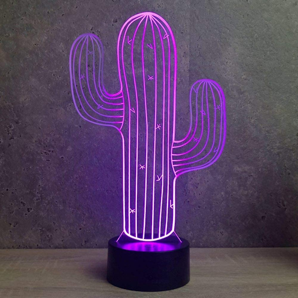 3D Kaktus Blomnattlampa Illusion Led 7 Färgförändring