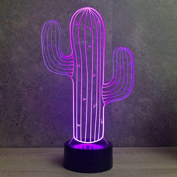 3D Kaktus Blomst Natlampe Illusion LED 7 Farveskift