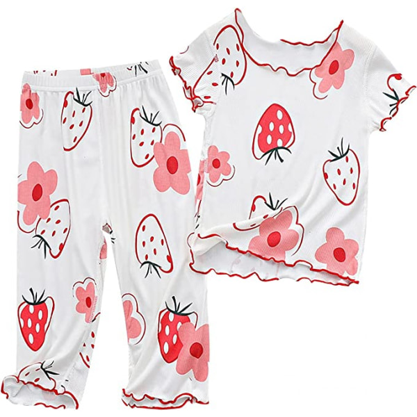 Flickkläder Tunna Pyjamas Jordgubbsmönster, L (Vit)
