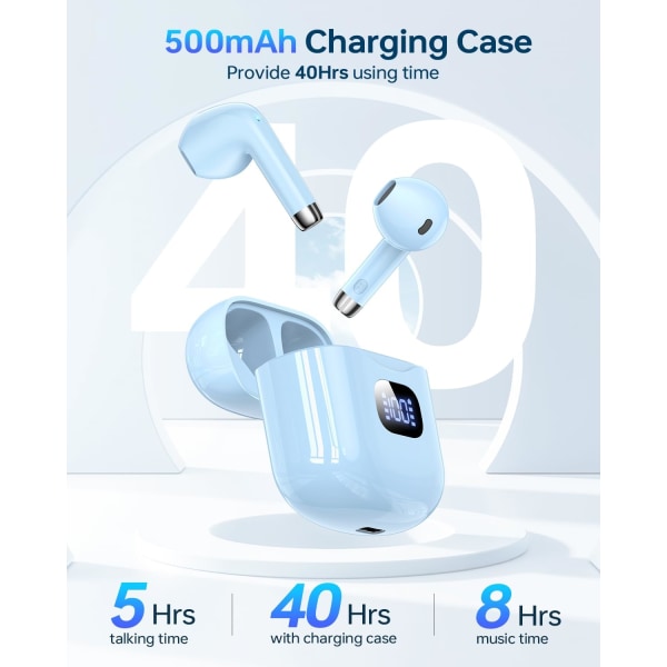 Trådlösa Hörlurar, Bluetooth 5.3 Hörlurar 40 Timmars Speltid med Laddningsfodral, IPX5 Vattentäta Stereo In-Ear Hörlurar med Mikrofon för iOS Android Blue