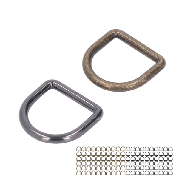 120 stk. Metal D-ringe Bronze og Sølv Sort Glans Rustfrit Metal Små D-ringe til Tøj Rygsæk Bælte