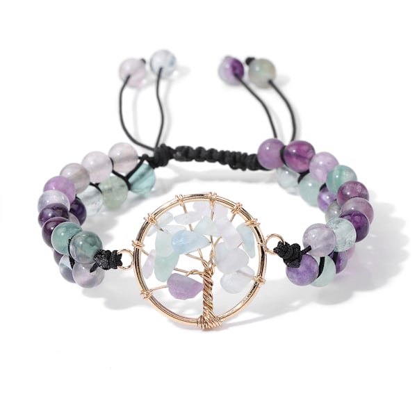 Gem Halvædelsten Krystal Runde Perler Justerbar Flettet Makrame Kvaster Armbånd - Håndlavet Boho Wrap Armbånd til Kvinder Mænd Multicolour