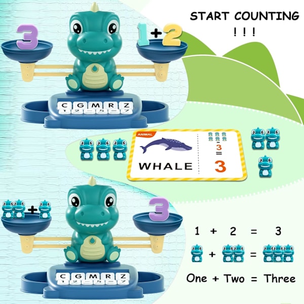 Dinosaur Matematik Balance Legetøj til Drenge og Piger - Montessori Matchende Bogstav Legetøj til Børn, Læringsmæssig Børnehave Førskole Tidlig Læring, Fødselsdagsgave Advanced Green