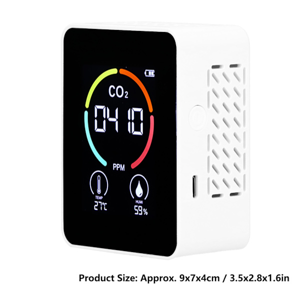CO₂-detektor Digitalt termometer Hygrometer Luftkvalitetsmonitor TVOC Formaldehyddetektor White