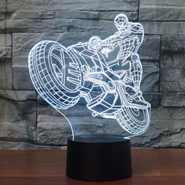 3D Illusion Natlampe Motorcykel 7 Farveskift Touch Swit