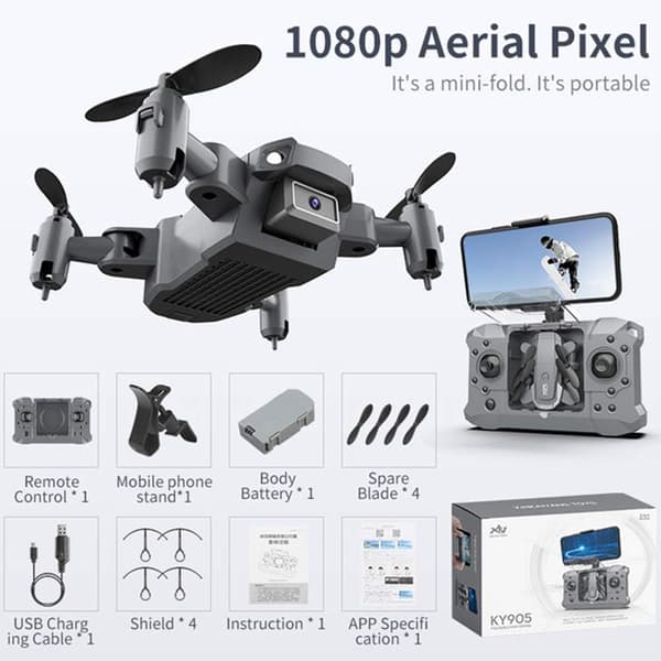 Eioflia Mini Drone Foldable Quadcopter med KY905 Drone Toy One Button Return Aerial Quadcopter RC Toy