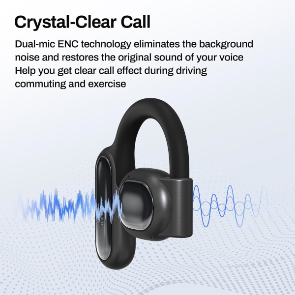 Open Ear-hovedtelefoner Bluetooth 5.3, True Wireless Open Ear-øretelefoner ENC Clear Talk med 16,2 mm dynamiske drivere 45 timers afspilningstid Trådløse øretelefoner Langvarig Black