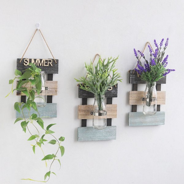 Väggmonterad planter terrarium med trä, retro hängande gl