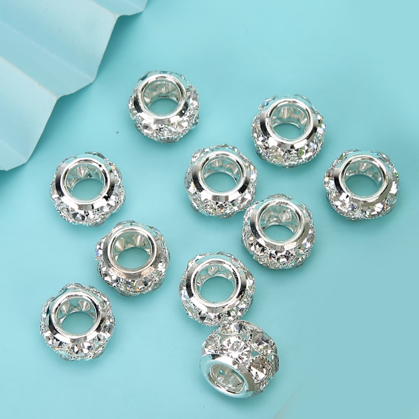 10 st Rhinestone Hål Pärla Rund Silver DIY Kläder Hängen Skor Tillbehör