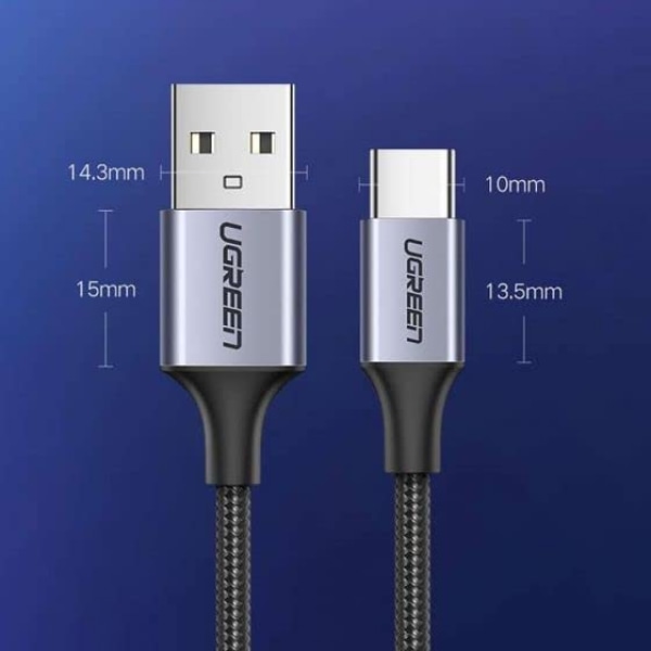 Flät USB Type-C laddnings- och datakabel, vit, 1 meter