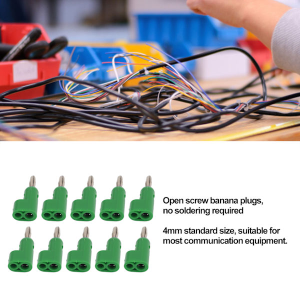 10 st/set 4mm Lödfria Bananpluggar Stapelbara Öppna Skruvar 30V AC‑60V DC Max 25A för Elektronik Industriutrustning Green