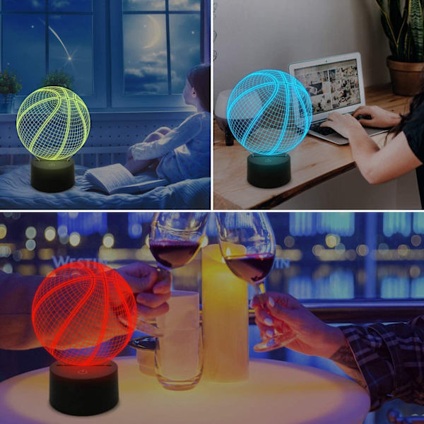 3D Illusionslampe, 3D nattlys for gutter og jenter, bordlampe, 7 fargeendringer, dekorativ lampe - Perfekt gave til bursdag, festival, jul for babyer og tenåringer