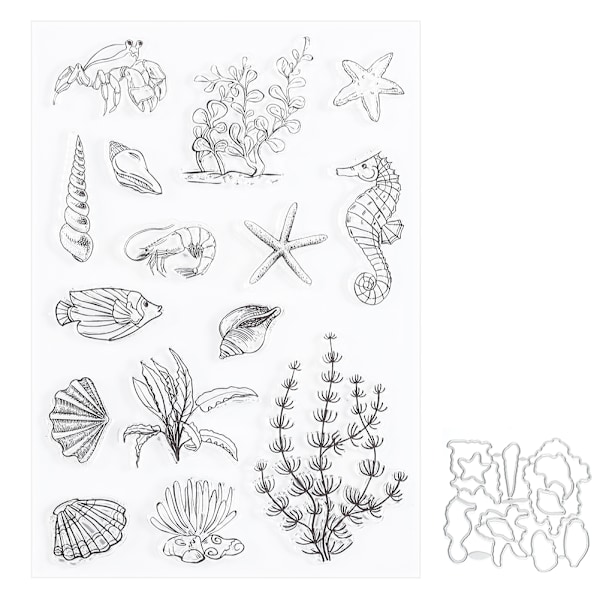 Transparent Stamp Cutting Die Clear Rubber DIY Journal Sea Horse Conch Seabed Pattern Craft