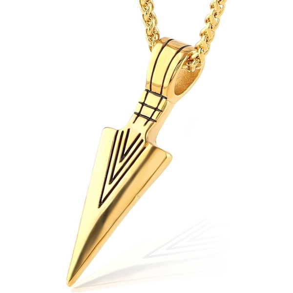 Herre Arrowhead Arrow rustfrit stål vedhæng halskæde med stål hvede kæde Yellow