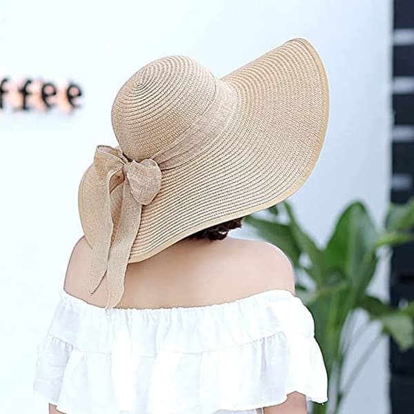 Sammenleggbar solhatt for kvinner, bredbremmet solbeskyttelse stråhatt