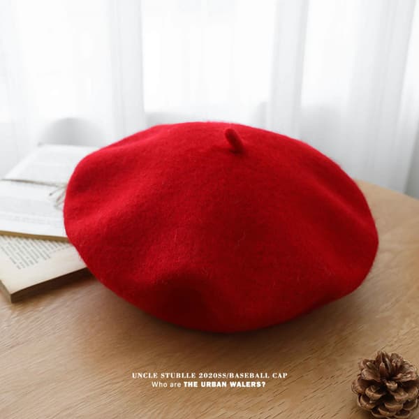 Ull Beret Lue, Ensfarget Fransk Stil Varm Vinterlue for