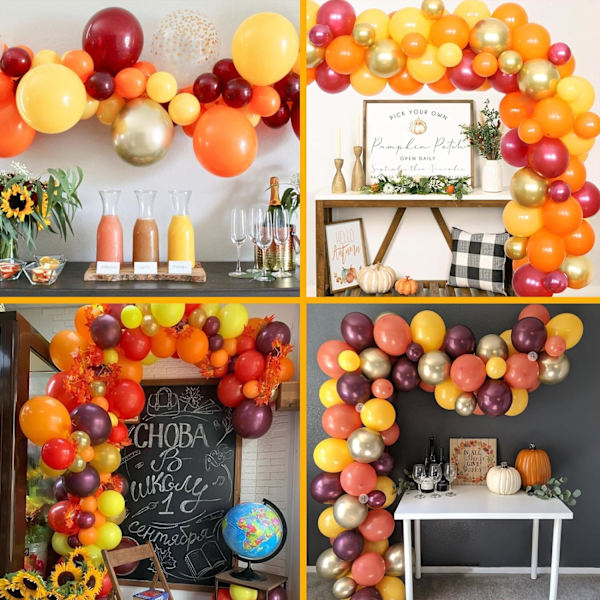 Syksyn ilmapallokaarikoristelusetti, oranssi-burgundinpunakultaiset konfettisyksyn juhlapallot, Halloween-syntymäpäiväjuhliin, pienen kurpitsan vauvakutsujen koristeluun Orange Yellow Red White