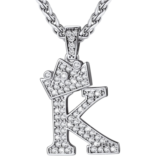 Krone Initial A-Z Halskæde, Iced Out Bogstav Vedhæng med 22-24 Tommer Kæde, Mænd Kvinder Bling Hip Hop Alfabet Navn Smykker Gave Store Initialer Halskæder K Silver