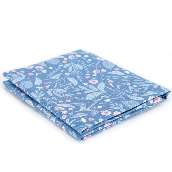 Växtblomma Bomullsduk Blommig Patch Work DIY Handgjorda Material Sytillbehör400304- Flora-Blå