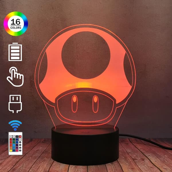 Klassisk Spil Mario Magisk Svamp 3D LED Lys Blink, Touch