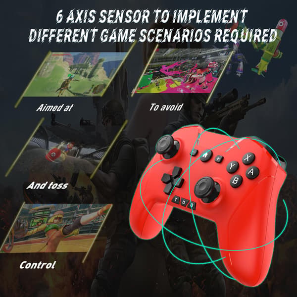 Bluetooth-controller til Switch/PC/Steam/Apple Arcade MFi-spil osv., Switch Pro-controller trådløs med justerbar dobbeltbevægelse, Turbo, Makroer, 6-akset Red