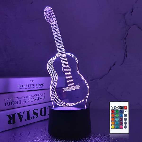 3D Guitar Natlampe Illusion LED Lampe, 16 Farveskift Touch