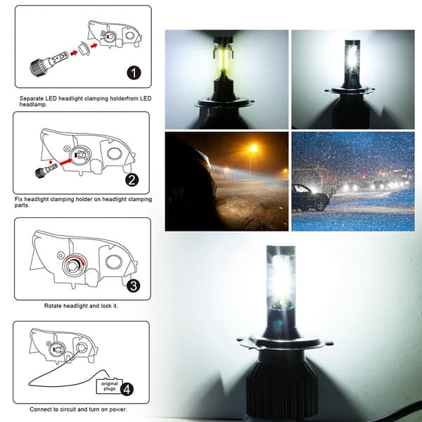 2 stk Universelle LED-hovedlys tåkelys CSP Isblå Lys H4 IP67 Vanntett Biltilbehør