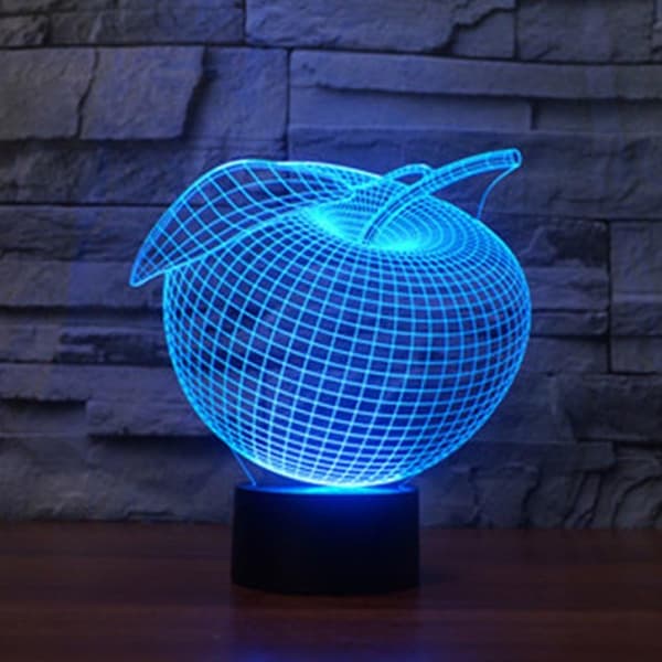 3D Frukt Eple Nattlys Bord Skrivebord Optisk Illusjon Lamper