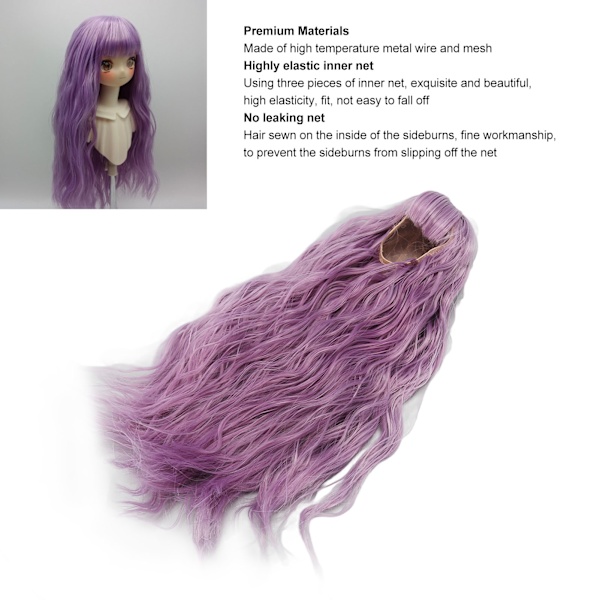 Dukke Hår Paryk Høj Temperatur Tråd Langt Hår 1/3 DIY Bølget Dukke Udskiftning Paryk til 8.3‑9.4in Dukke Purple