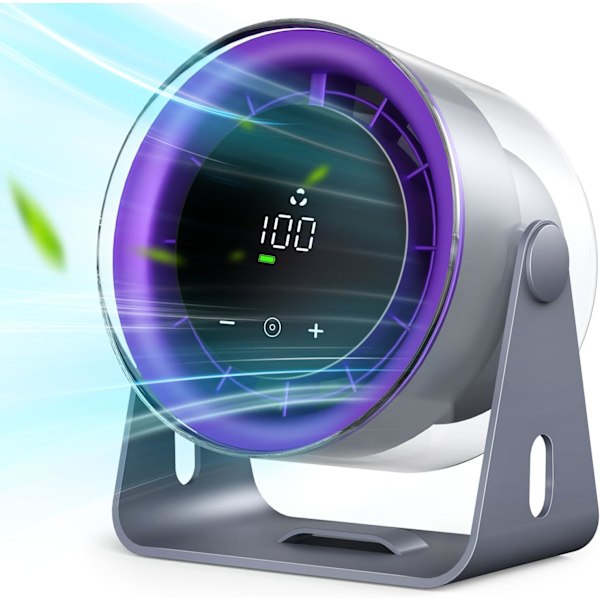 Bordventilator med batteri, støjsvag, 100 hastigheder, justerbart hoved, smart digitalt display, bordrejseventilator til soveværelse, kontor, rejse