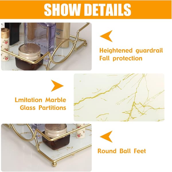 Platin Glas Vanity Bakke (Stor) - Luksus Organizer til Badeværelse, Soveværelse - Parfumer, Kosmetik Display Platinum-l