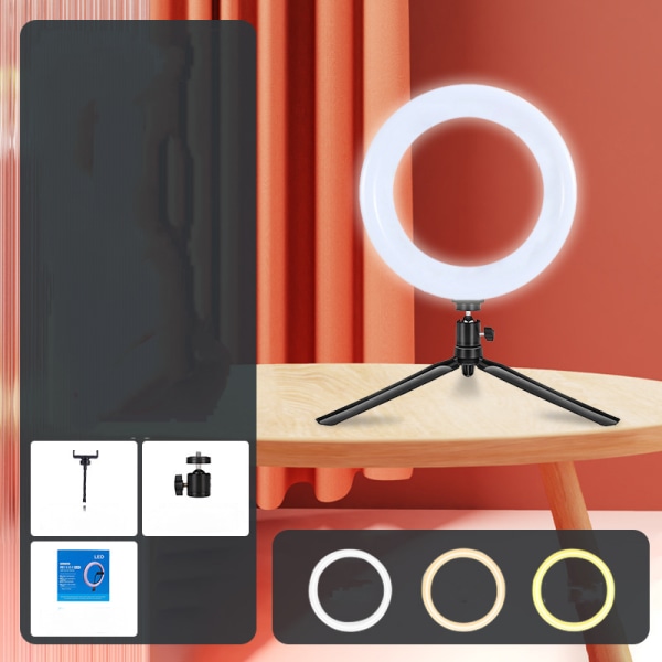 16CM LED Selfie Ring Light Dimbar Ringlampa Foto Video C