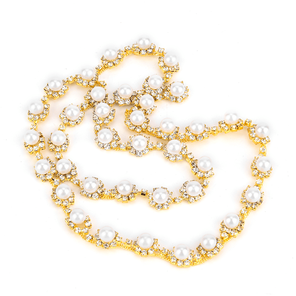 1 meter Rhinestone kedja pärla kristall sy på applikation DIY bröllopsklänning kläder trim #4