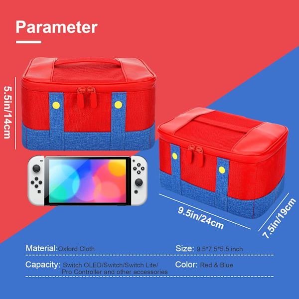 Söt Switch Bärväska för Nintendo Switch/Lite/OLED, Bärbar Mjuk Skal Vattentät Messenger Väska Oxford för NS SD Konsol Dock JoyCons Tillbehör Red