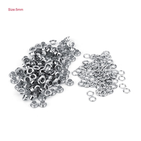 5mm Metal Øjer Vaskemaskiner Grommets Scrapbooking Læder Håndværk (Sølv)